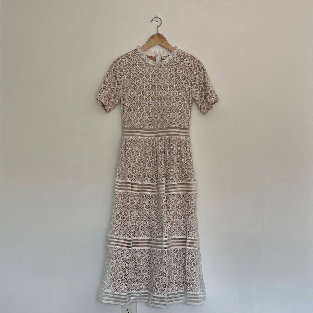 nwt baltic born windsor lace midi ivory dress, short sleeves, women’s size small